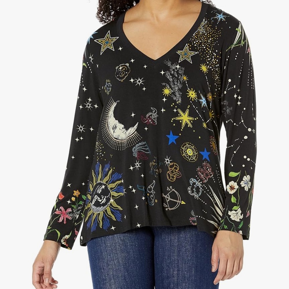 Johnny Was Graphic Astrology zodiac long sleeved blouse. Size XS. Pre-owned.